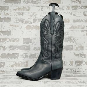 NEW Jeffrey Campbell Dagget Black Leather Embroidered Western Boots W683